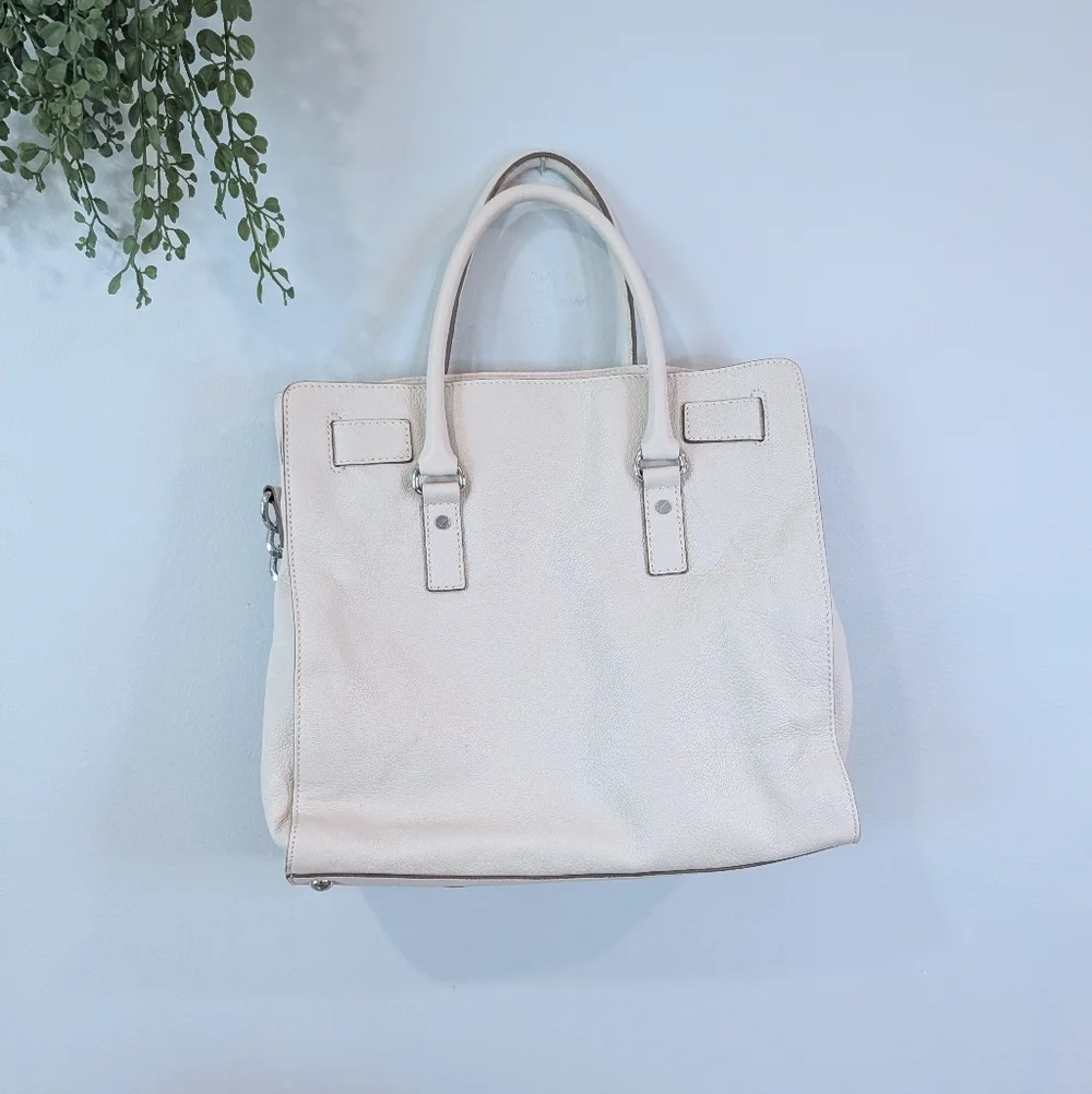 Michael Kors hamilton Safiano Ivory Leather Tote with Silver Lock And Chain